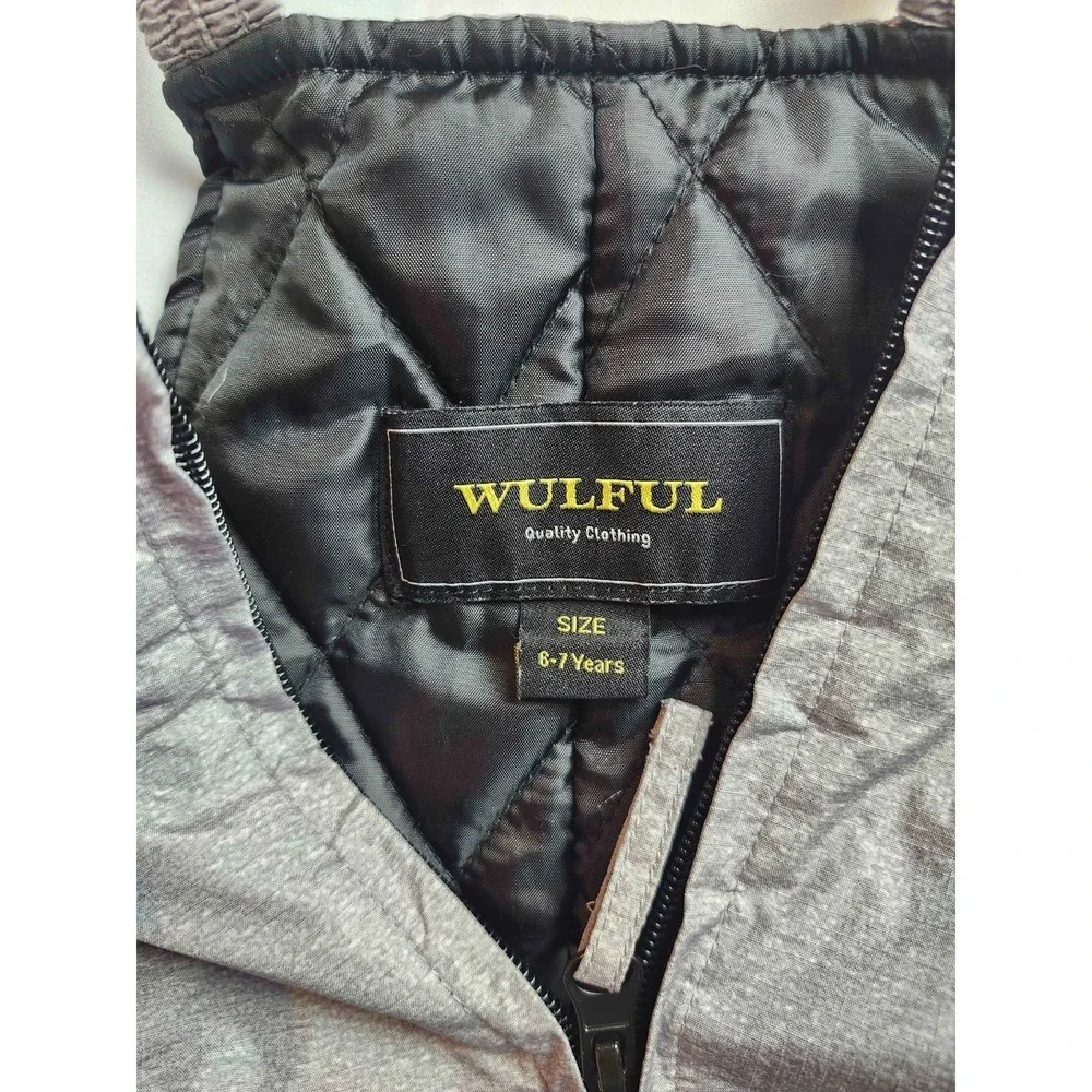 Wulful Kids Snow Bib Overalls Size 6-7 Gray Insulated Waterproof Winter Ski Pant